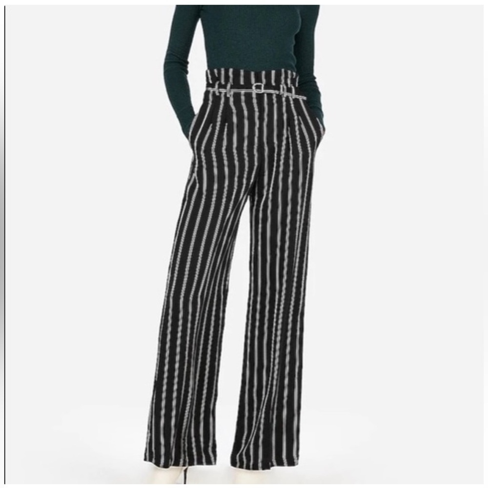 Express Navy and White Striped Wide-Leg Pants